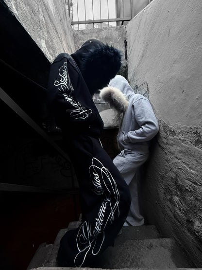 SCARF+FUR BLACK HOODIE
