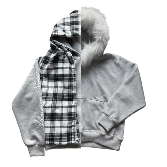 SCARF+FUR GREY HOODIE