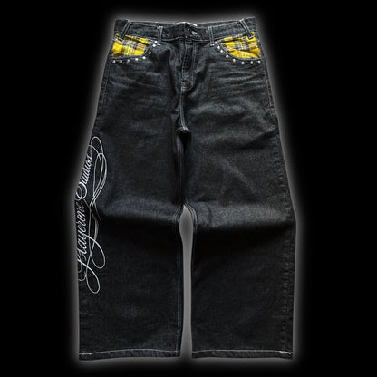 BLACK YELLOW PLAID JEANS